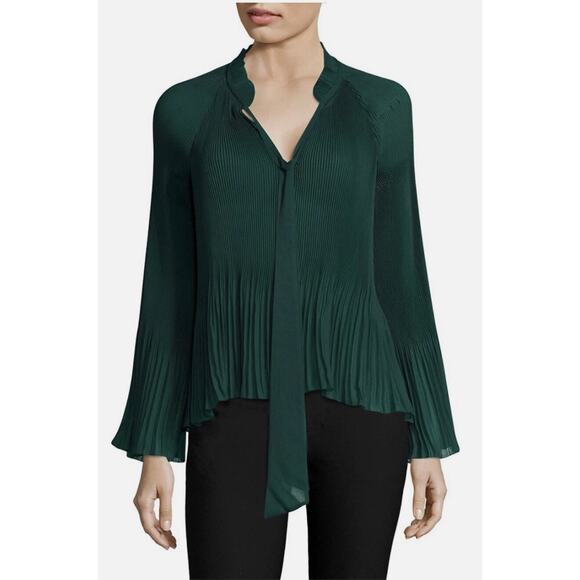 Derek Lam Tops - Derek Lam 10 Crosby Emerald Pleated Tie Neck Long Sleeve Blouse 6